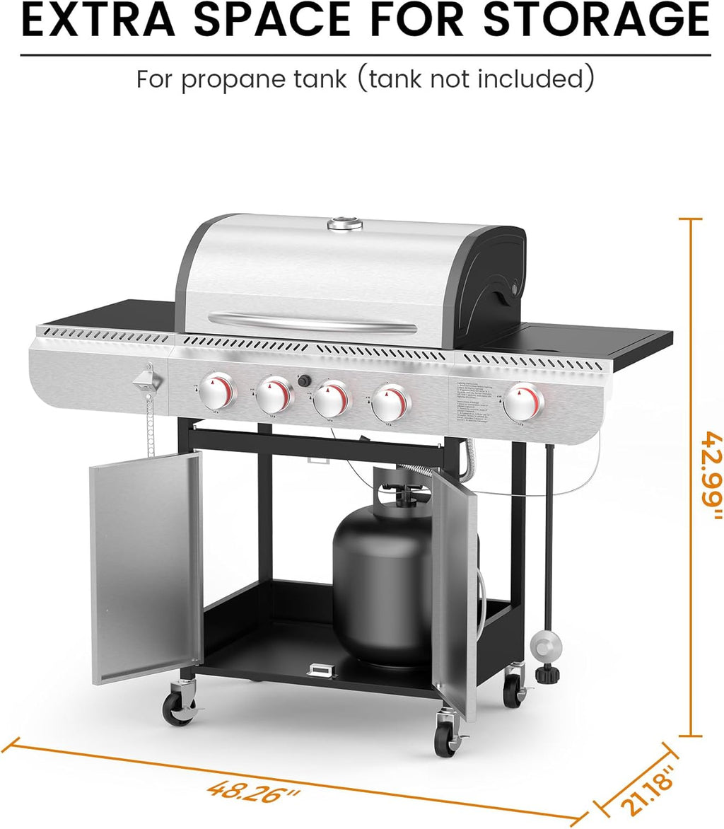 3 & 4-Burner Propane Gas Grills with Side Burners, for Outdoor Cooking, BBQ, Patio, Camping