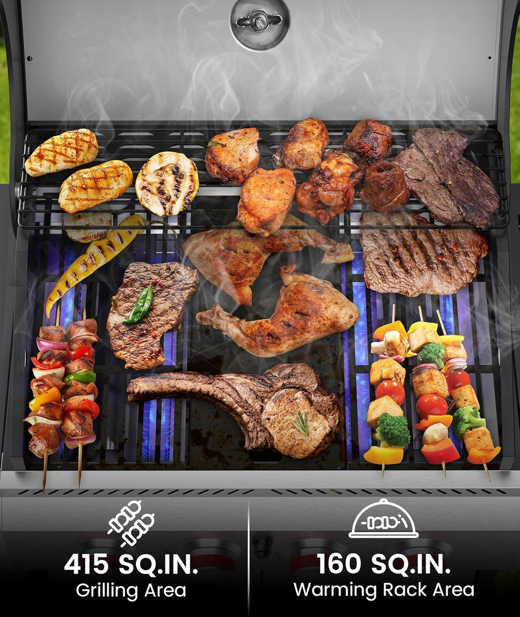 3 & 4-Burner Propane Gas Grills with Side Burners, for Outdoor Cooking, BBQ, Patio, Camping