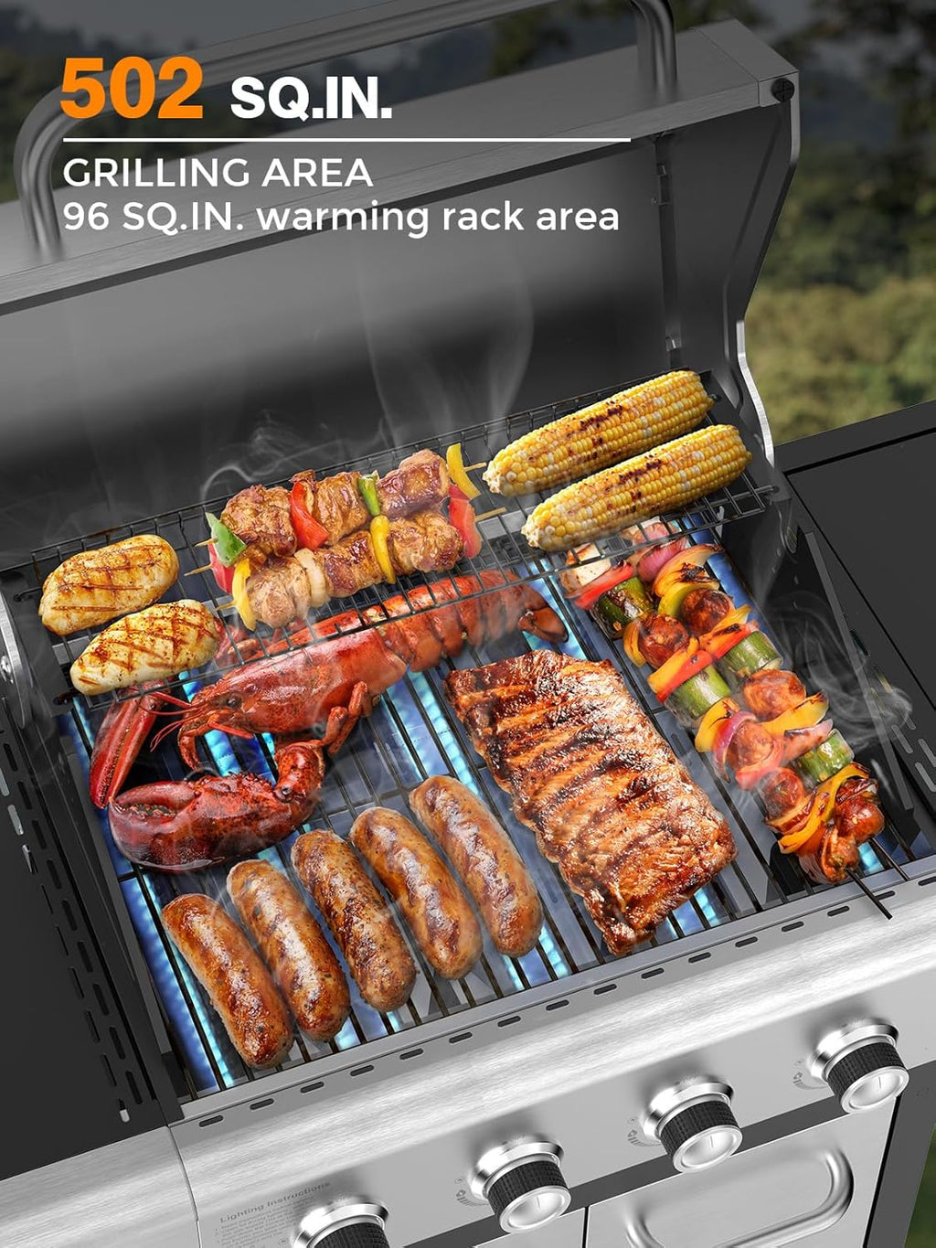 3 & 4-Burner Propane Gas Grills with Side Burners, for Outdoor Cooking, BBQ, Patio, Camping