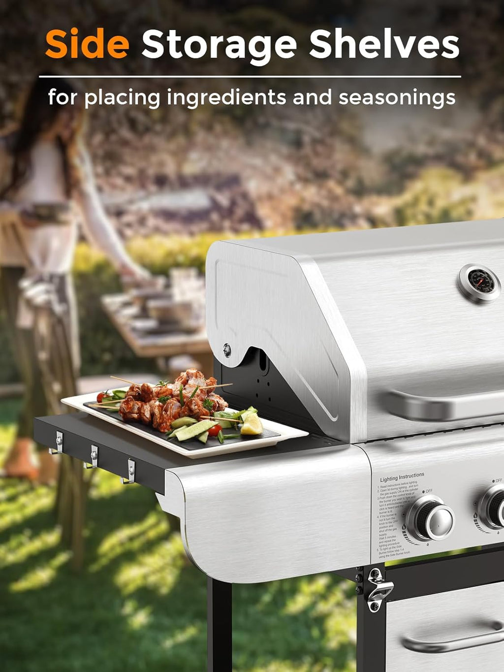 3 & 4-Burner Propane Gas Grills with Side Burners, for Outdoor Cooking, BBQ, Patio, Camping