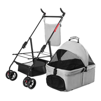 4 Wheels Pet Stroller Foldable with Removable Liner Storage Basket
