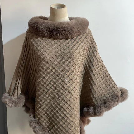 New Luxury Rabbit Fur Collar Shawl Cape for women Elegant Autumn Winter Fashion