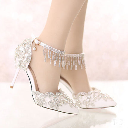 Plus Size Tassel Rhinestone High Heel Sandals
