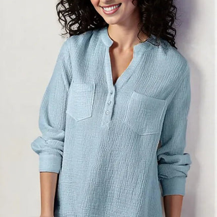 Sexy new double top Pockets cotton and linen loose plus size top for Women
