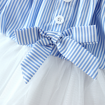 Striped Bow Net Yarn Suspender Skirt Baby Princess Dress Fluffy Yarn