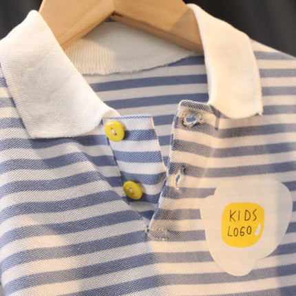 Boys' Summer Cute Stripes Solid Color Short-sleeved Shorts Two-piece Set
