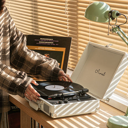 Gramophone Record Retro Phonograph Bluetooth Audio Portable Suitcase Leather Case