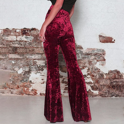 High Waist Gold Velvet Casual Bootcut Pants