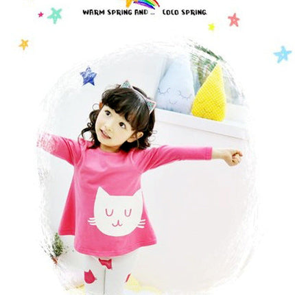 Children's Kitty Long Sleeve Suit Popular Girl's Cotton Two Pack