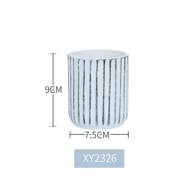 Ceramic Vase White Simple Striped Handicraft Decoration Home Living Room Desktop
