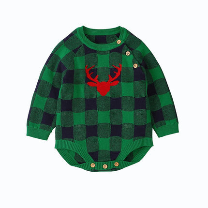 One-piece long-sleeved plaid one-piece triangle romper crawl