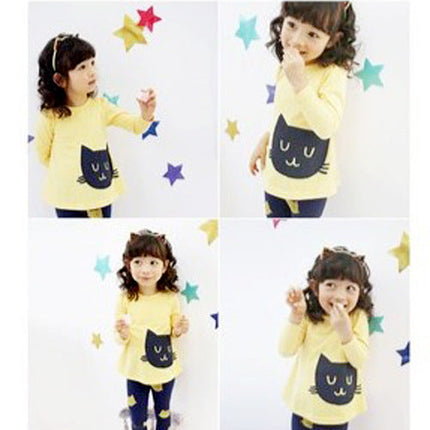 Children's Kitty Long Sleeve Suit Popular Girl's Cotton Two Pack