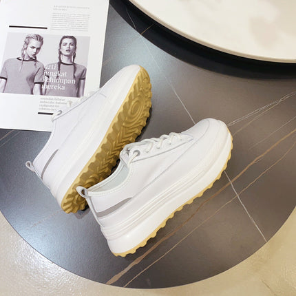 Cowhide Sponge Cake Platform White Shoes Women