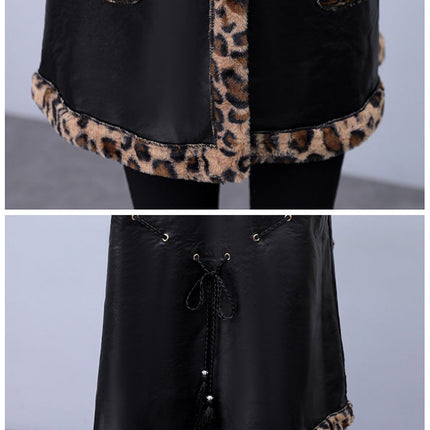 Plus Size Women's Leopard Rabbit Plush Vest Coat