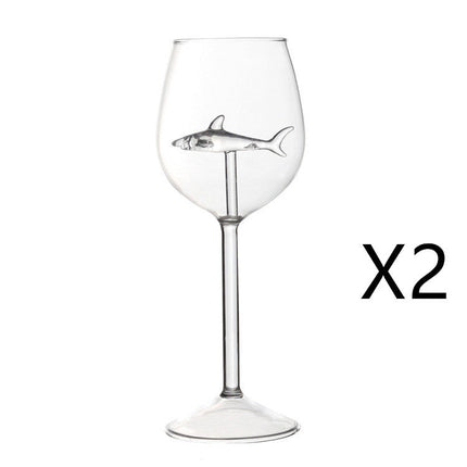 Red Wine Glasses with Shark Inside Goblet Glass Lead-Free Clear Glass for Home Bar Party HFing
