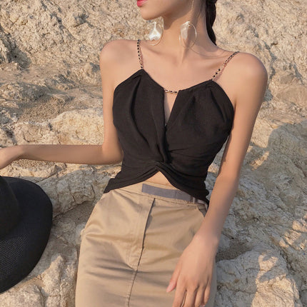 Small waistcoat women''s new summer 2021 Korean version of women''s wear with twisted chain personality suspender