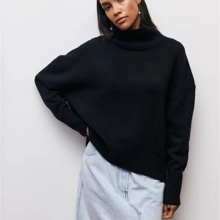 Vibrant Pink Oversized Turtleneck Knit Sweater | Women's Fuchsia High-Neck Party Pullover
