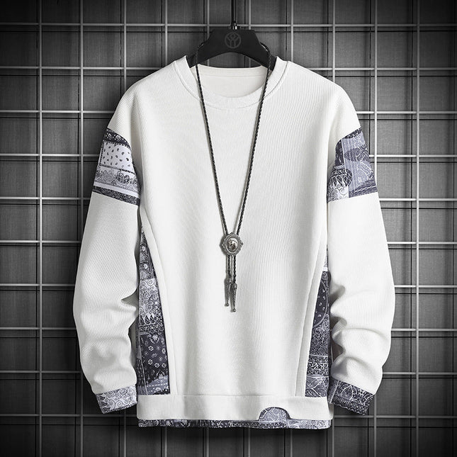 Men's Plus Size Waffle Contrast Color Stitching Sweatshirt