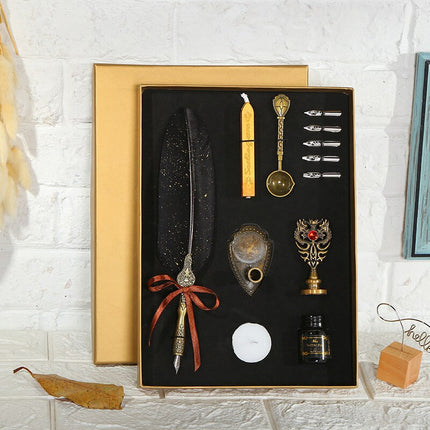 European Retro Creative Feather Dip Pen Gift Box Set