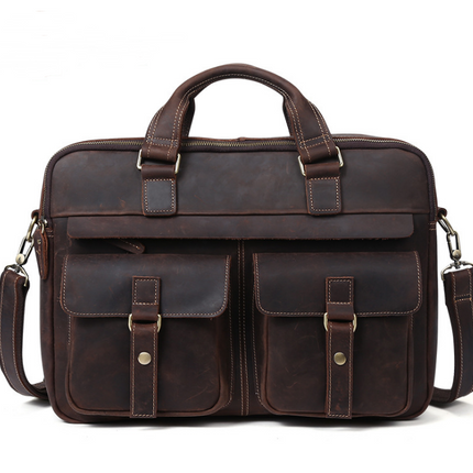 Genuine men''s bags retro men''s business bags briefcase cowhide oblique Bag 15.6 inch Laptop Bag
