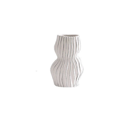 Nordic Creative Hand-painted Vase Ceramic Black And White Vertical Pattern Flower