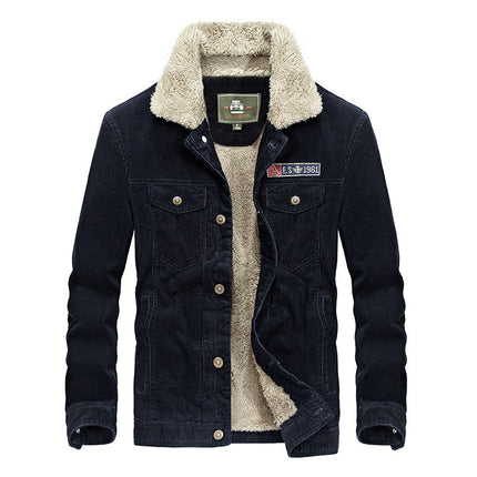 Stand collar corduroy men's loose large size jacket plus velvet thick coat