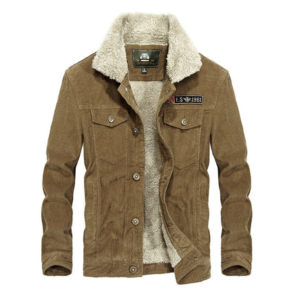 Stand collar corduroy men's loose large size jacket plus velvet thick coat