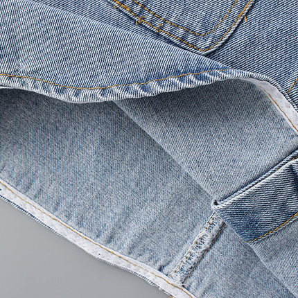 Two-piece Baby Girl Big Lapel Shirt Denim Strap Skirt