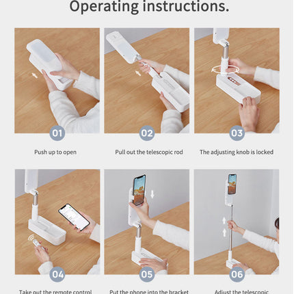 Selfie Portable Mobile Phone Holder With Light Foldable Bluetooth Remote Control