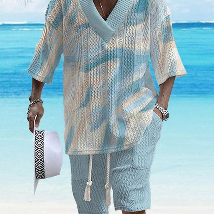 Casual Printing Suit Men's Summer Loose Short Sleeve T-shirt Shorts Set