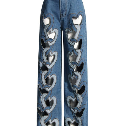 High Waist Hollowed Heart Shape Wide Leg Jeans