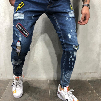 Blue ripped logo jeans