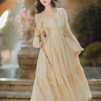 Girl French Woman Chic Dress Romantic Bow Bandage Chiffon