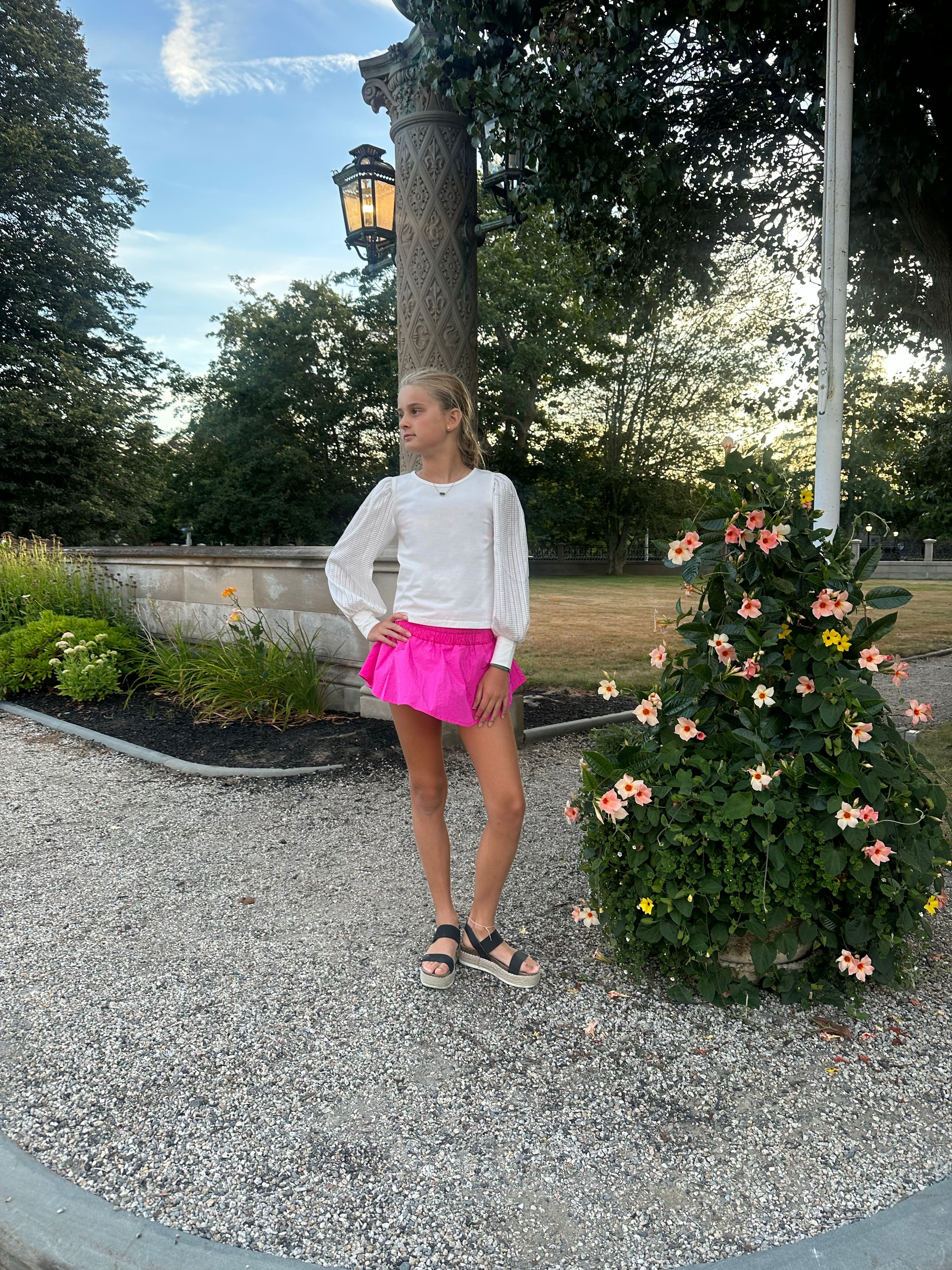 AA Fuchsia Gathered Double-layer Mini Skort