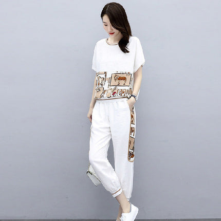 Fashion Sports Suit Women's Plus Size Women's Short-sleeved Two-piece Suit