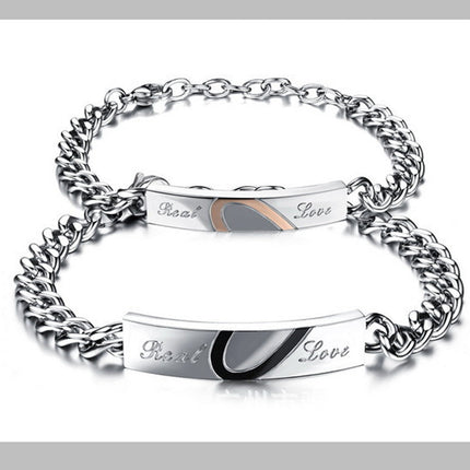 Fashion Love Black Rose Gold Peach Heart Couple Bracelet