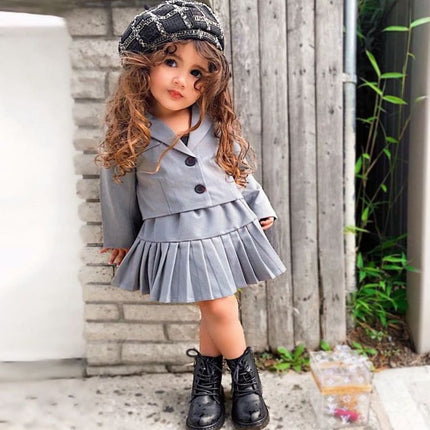 Suit Collar Long Sleeve Button Top Princess Pleated Skirt Camisole 3 Piece Set