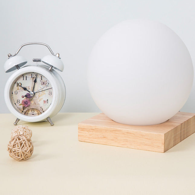 Milky White Glass Creative Dimming Ball Solid Wood Table Lamp