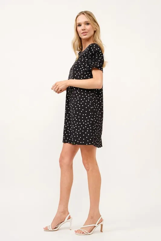 And The Why Embellished Sleeve Polka Dots Shift Dress