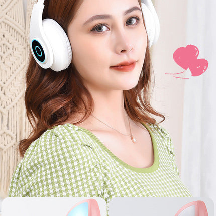 Cartoon Cat Ears 5.0 Bluetooth Headset Luminous Foldable Card Music