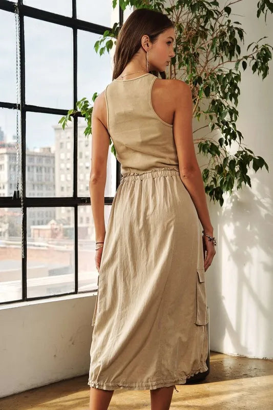 ADORA Drawstring Sleeveless Washed Dress