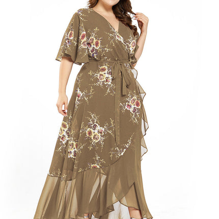 Plus Size Ladies Printed Chiffon Panel Fashion Dress