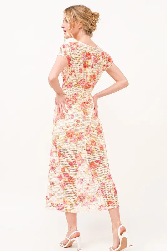 And The Why Fish-Net Floral Printed Midi Dress