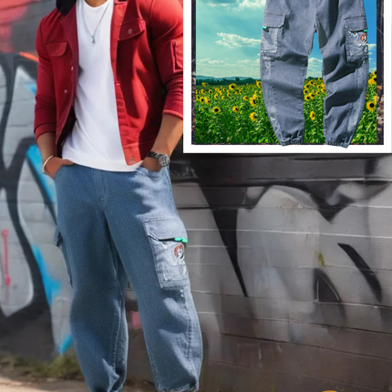 Men's Black Urban Style Street Retro Tooling Loose Plus Size Pants