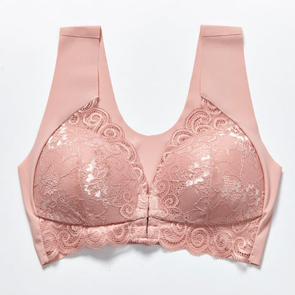 Comfortable Plus Size Backless Bra Lace Push Up Front Closure Bra