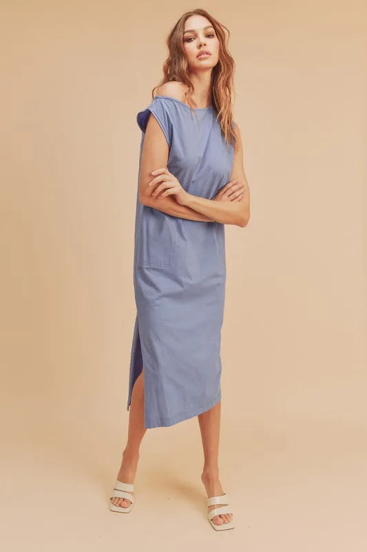 Aemi + Co Side Slit Round Neck Sleeveless Midi Dress