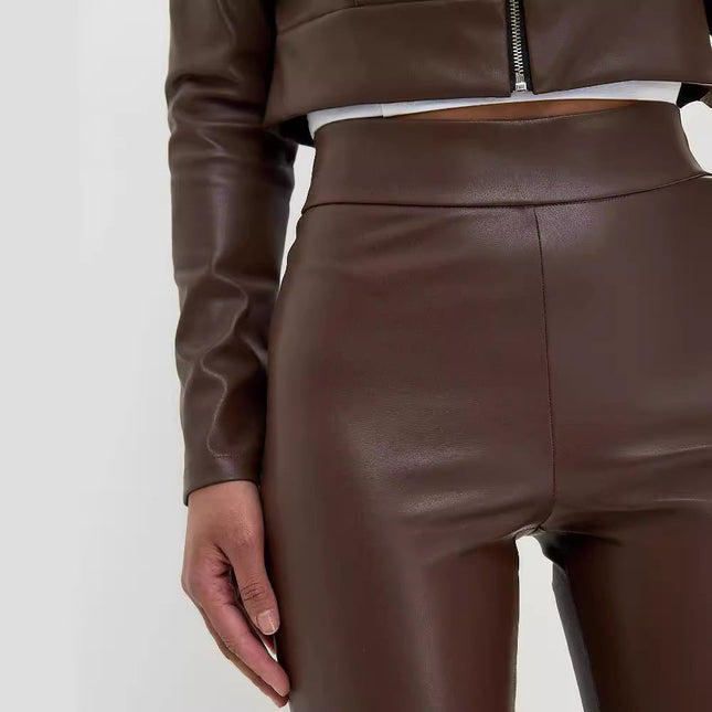 New sexy Red leather Flared Pants Women