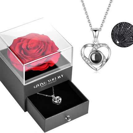 Preserved Flower Rose Flower Necklace Jewelry Box Gift