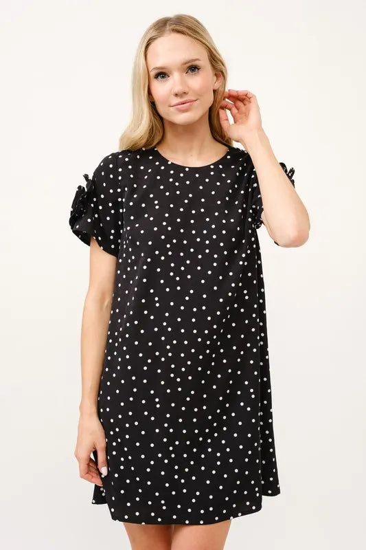 And The Why Embellished Sleeve Polka Dots Shift Dress