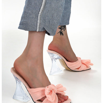 Plus Size High Shaped Heel Satin Sandals
